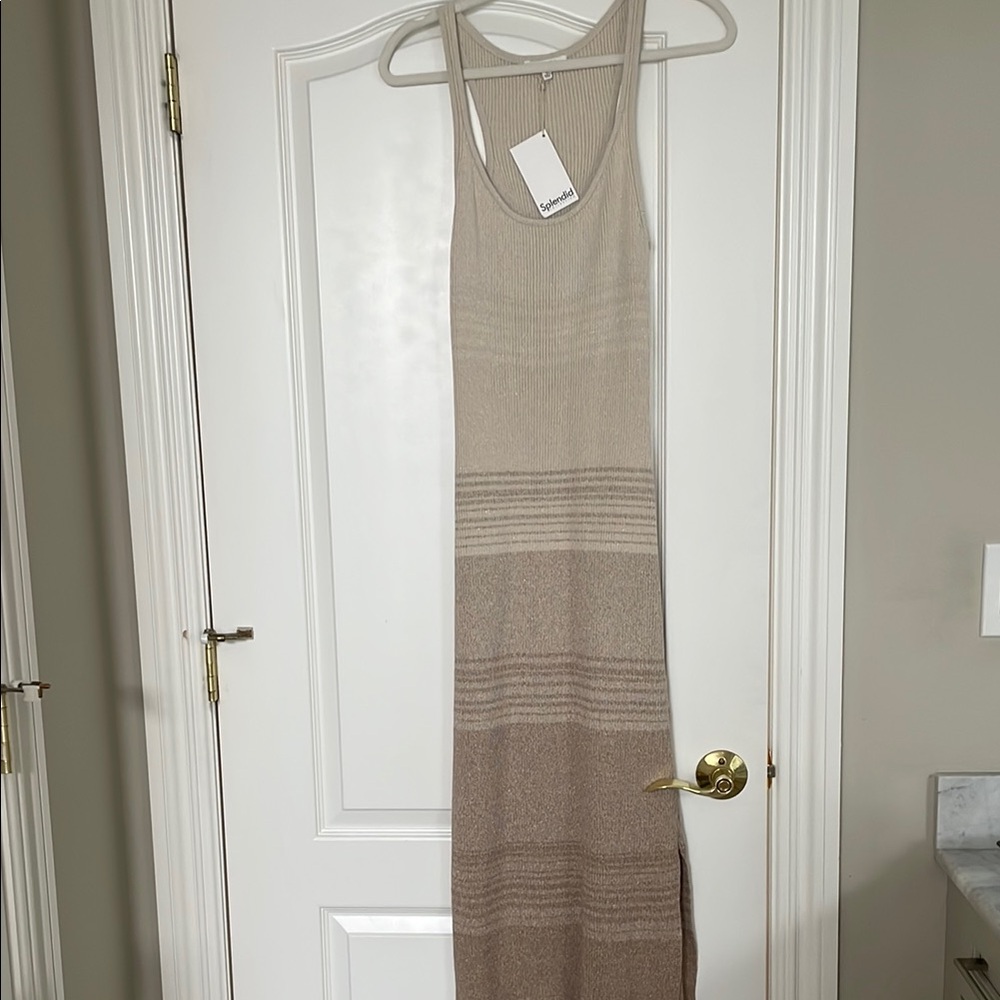 Splendid Ribbed Knit Tank Top in Beige